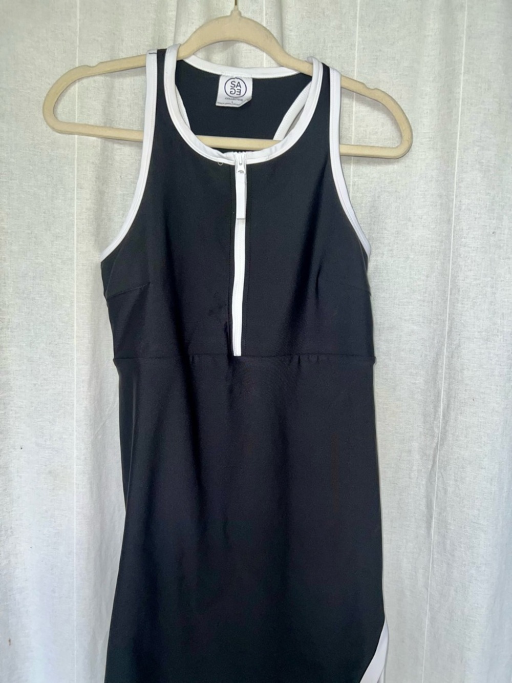 Sage Black and White Racerback Zip-Front Dress